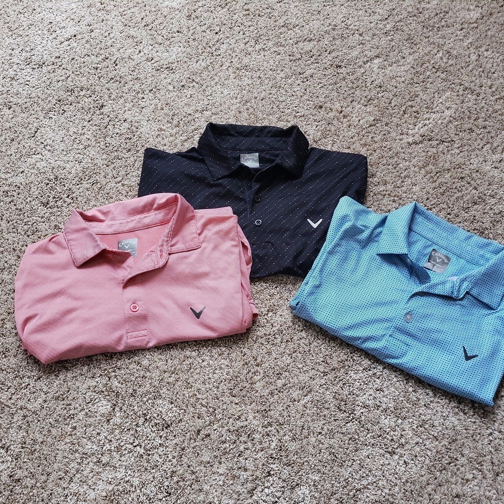 Lot Of 3 Callaway Opti Dri Swing Tech Performance Polos Men's M All Over Print - Picture 1 of 9